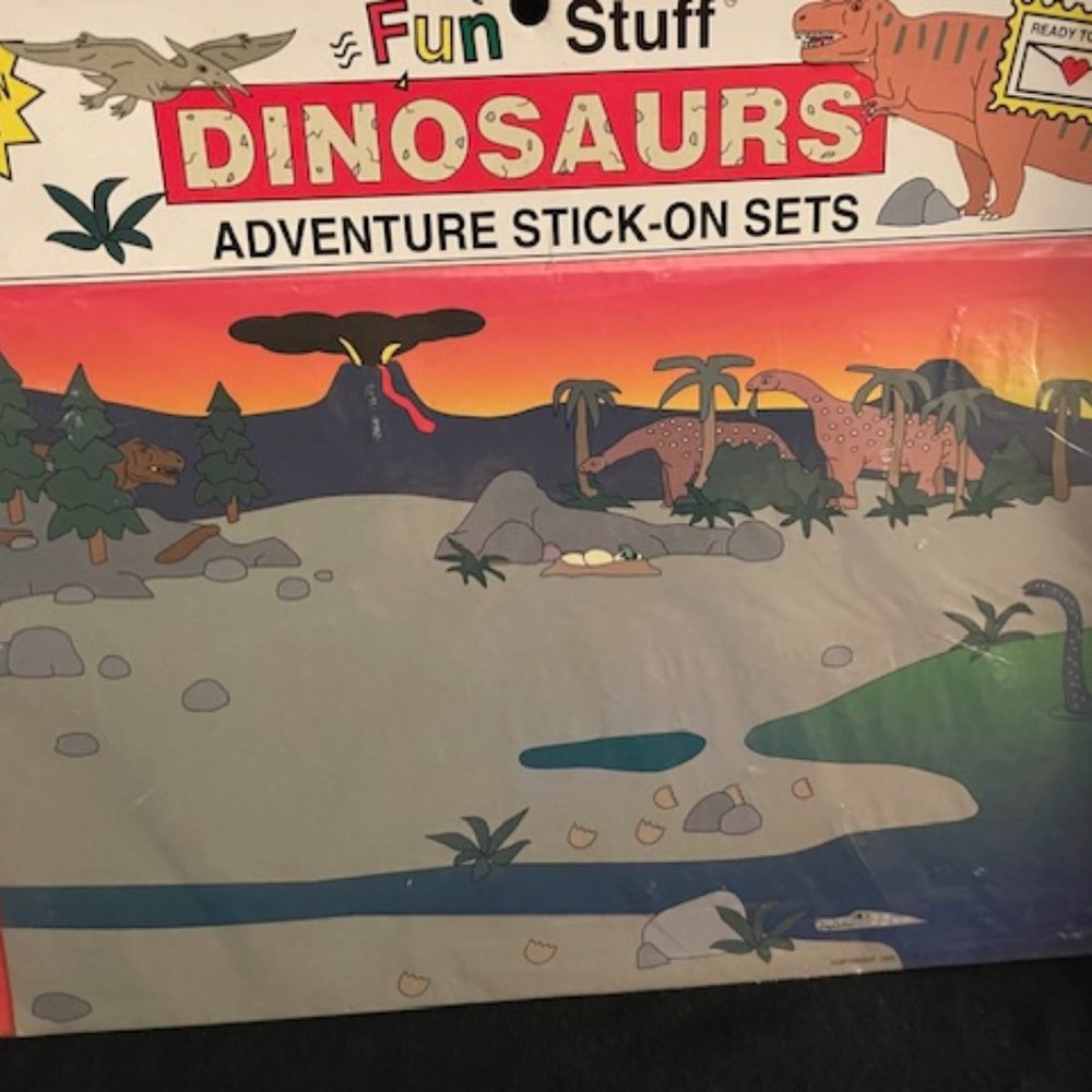 1995 Fun Stuff Dinosaurs Adventure Stick-on Sets.  Reusable Vinyl Cling ons New